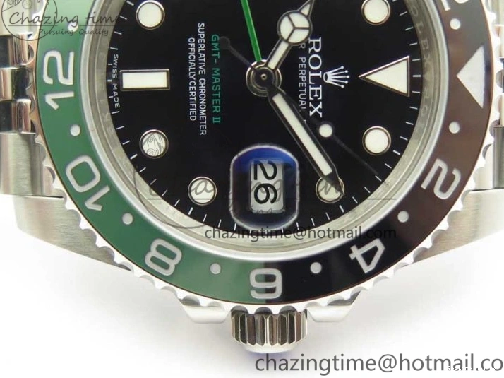 0201 UrbanChic GMT-Master II 126710 BLRO BPF Black Green Ceramic Bezel SS Black Dial on SS Jubilee Bracelet A 3347